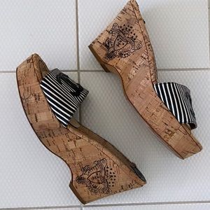 Chanel Stripe Wedge Mules size 37 1/2